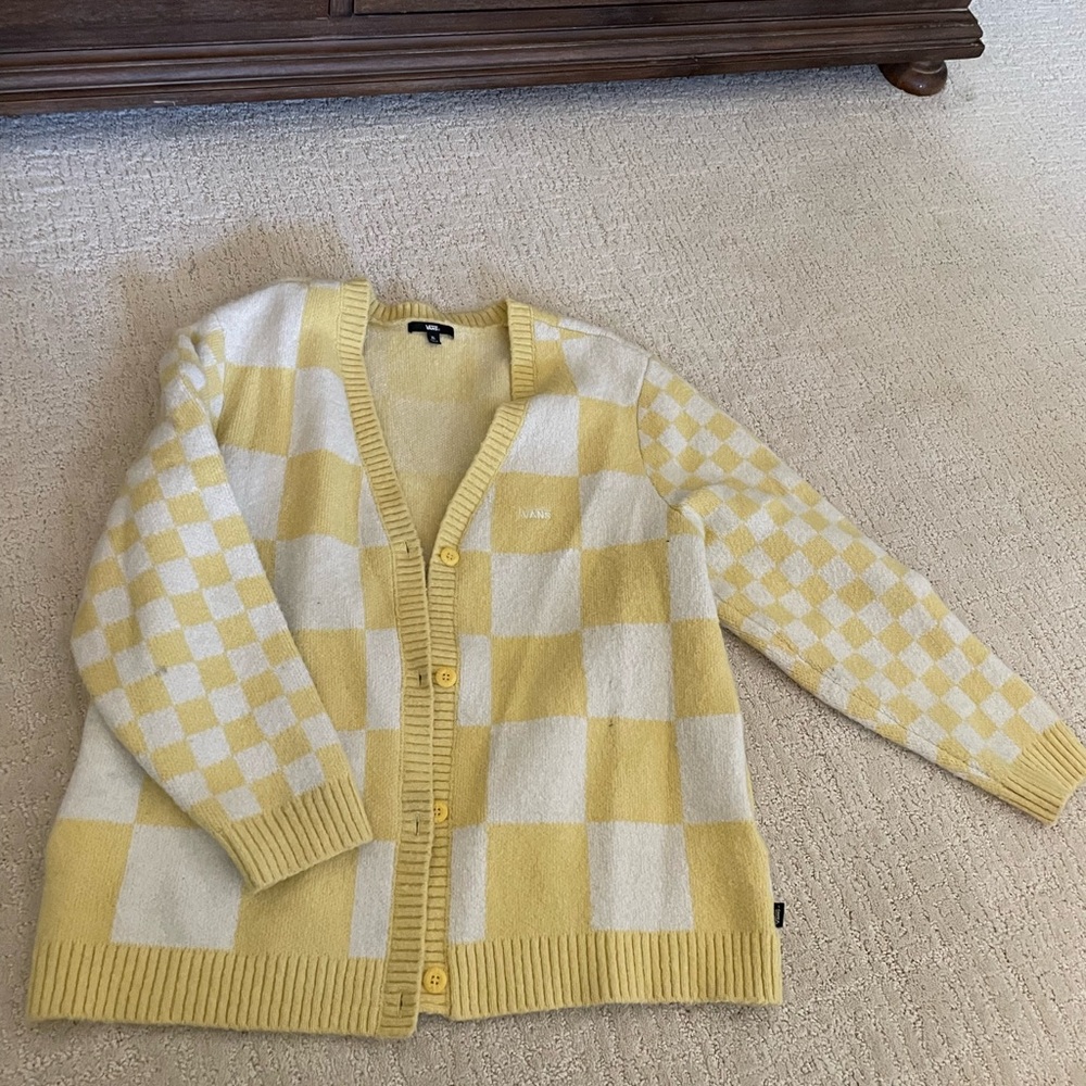 Vans Yellow and White Checkered Cardigan